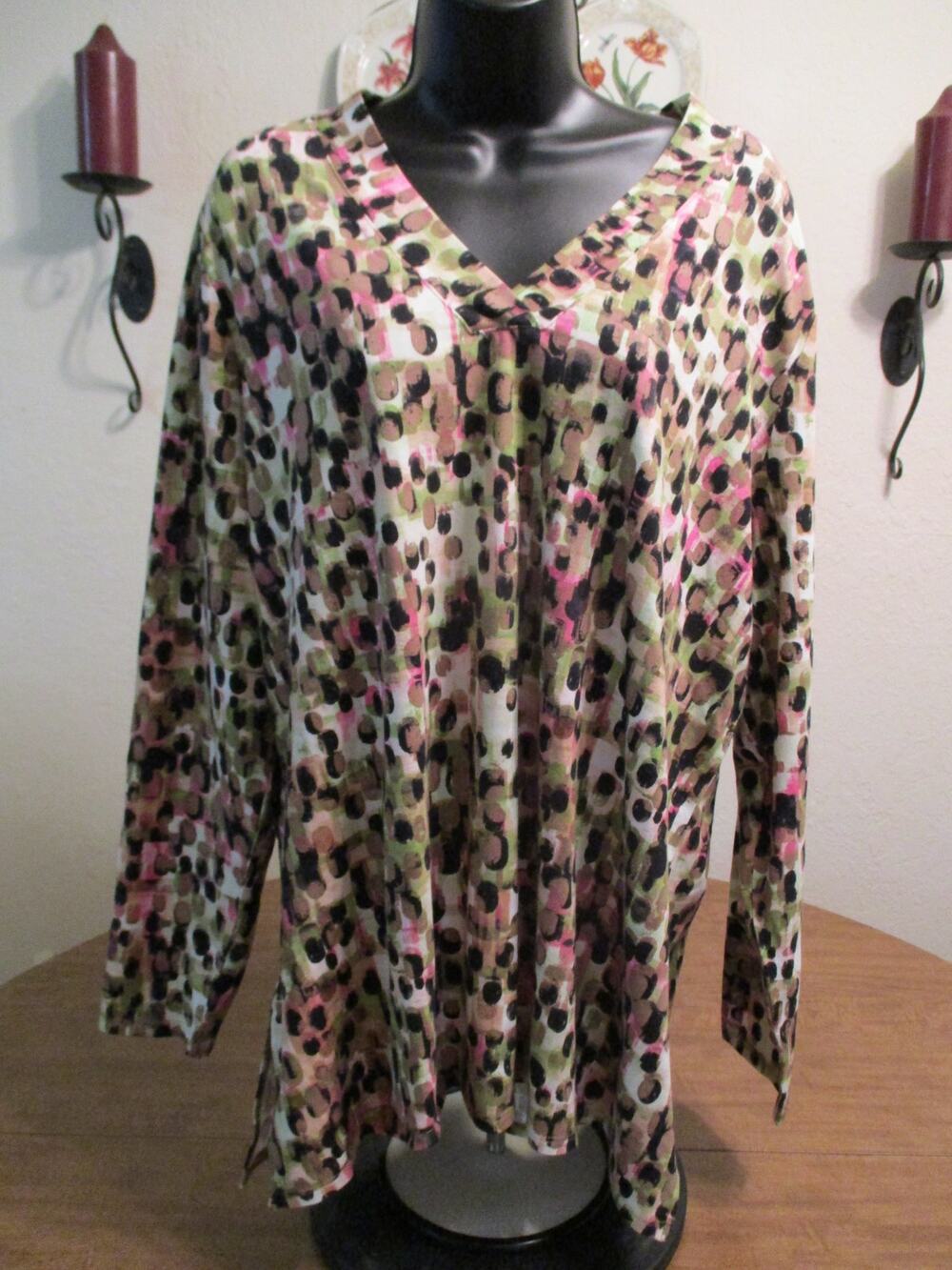 BELLE BY KIM GRAVEL MULTI COLOR LONG SLEEVE V NECK SHIRT SIZE XL